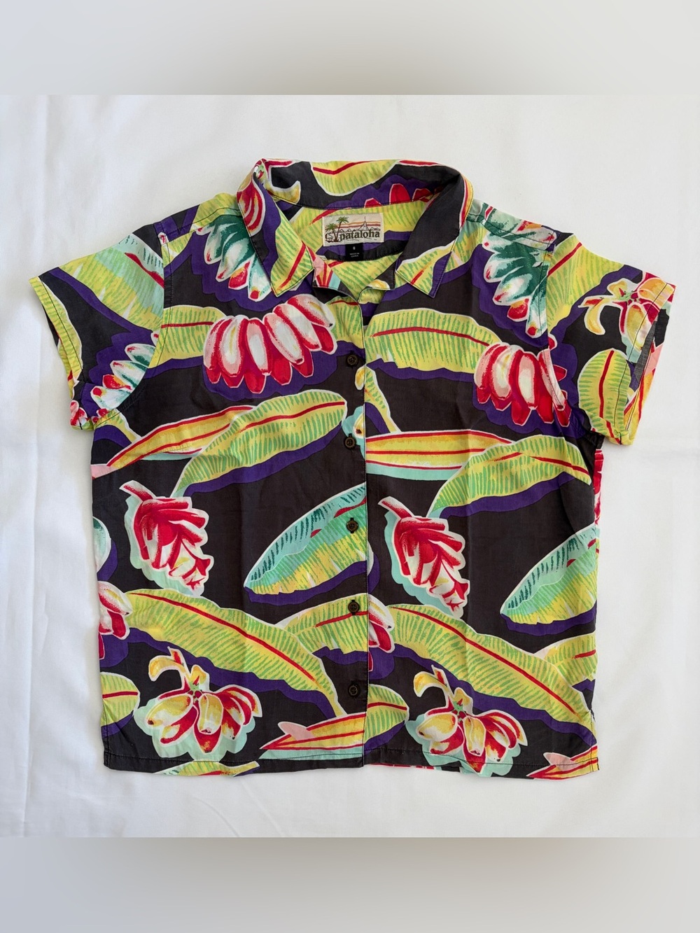 Patagonia Pataloha Hawaiian Shirt Women's Size 8 Black Bananas 52591SP17